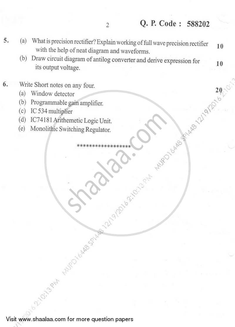 Integrated Circuits 2016-2017 - B.E. - Semester 5 (TE Third Year) - University of Mumbai question paper with PDF download