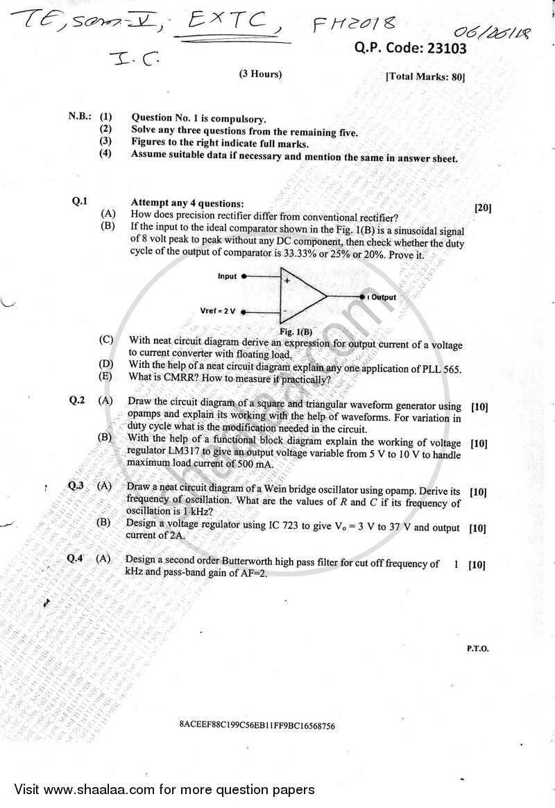 Integrated Circuits 2017-2018 - B.E. - Semester 5 (TE Third Year) - University of Mumbai question paper with PDF download