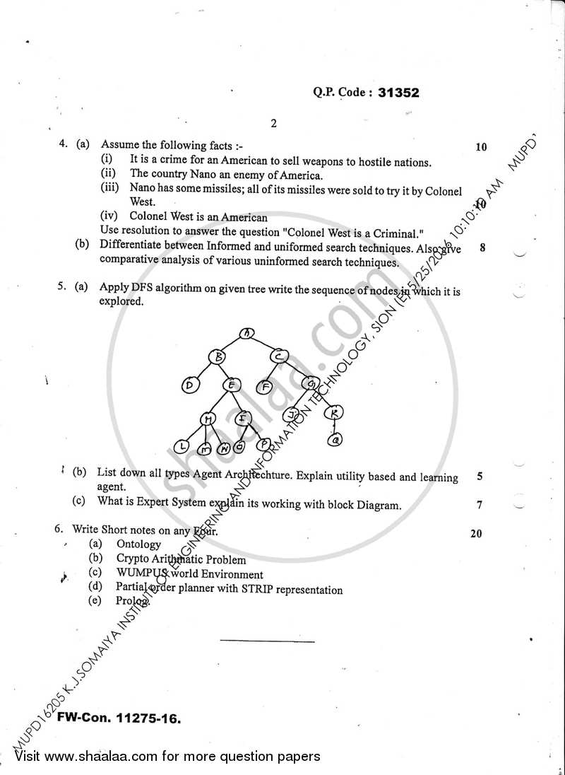Intelligent System 2015-2016 - B.E. - Semester 7 (BE Fourth Year) - University of Mumbai question paper with PDF download