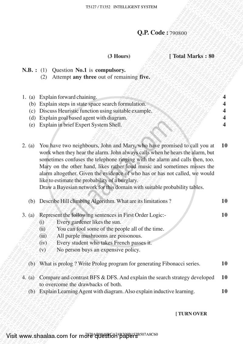 Intelligent System 2016-2017 - B.E. - Semester 7 (BE Fourth Year) - University of Mumbai question paper with PDF download