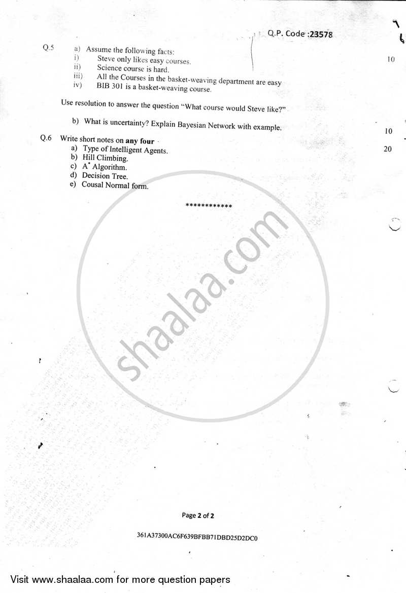 Intelligent System 2017-2018 - B.E. - Semester 7 (BE Fourth Year) - University of Mumbai question paper with PDF download