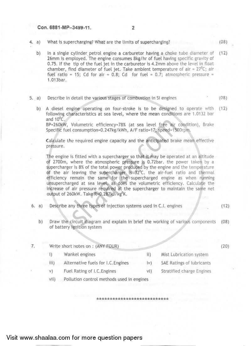 Internal Combustion Engines 2012-2013 BE Mechanical Engineering Semester 6  (TE Third Year) Old question paper with PDF download