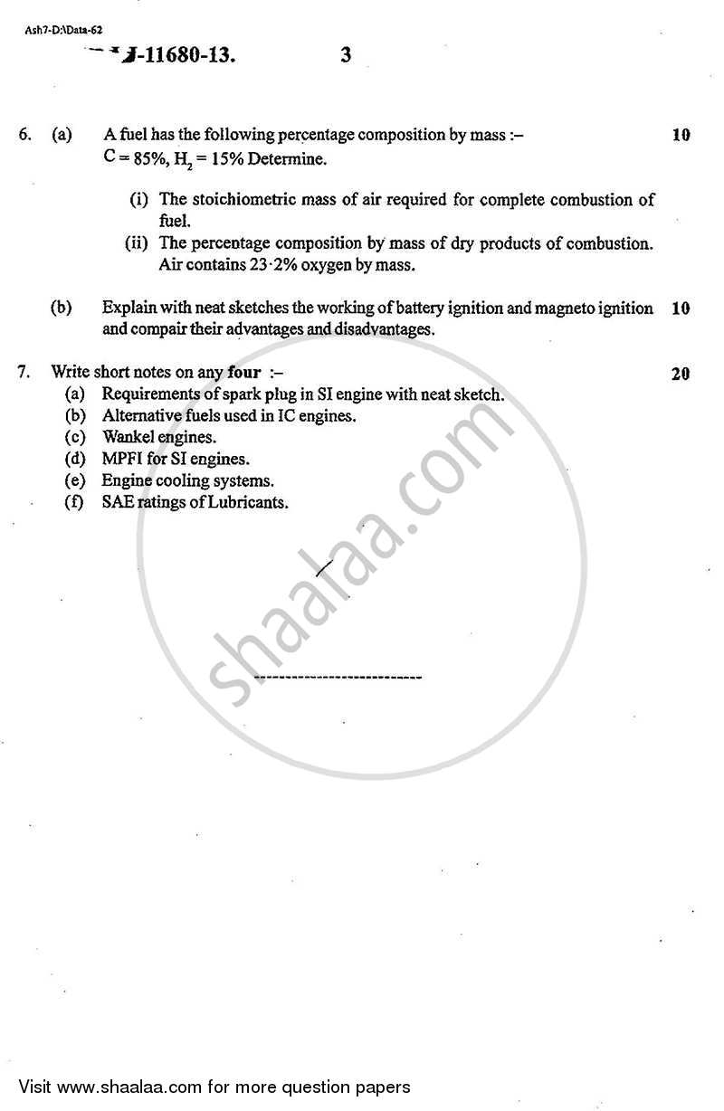 Internal Combustion Engines 2012-2013 BE Mechanical Engineering Semester 6  (TE Third Year) Old question paper with PDF download