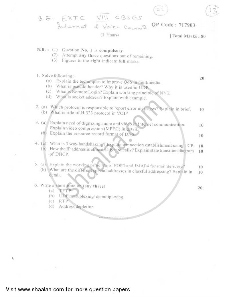 Internet and Voice Communication 2016-2017 - B.E. - Semester 8 (BE Fourth Year) - University of Mumbai question paper with PDF download