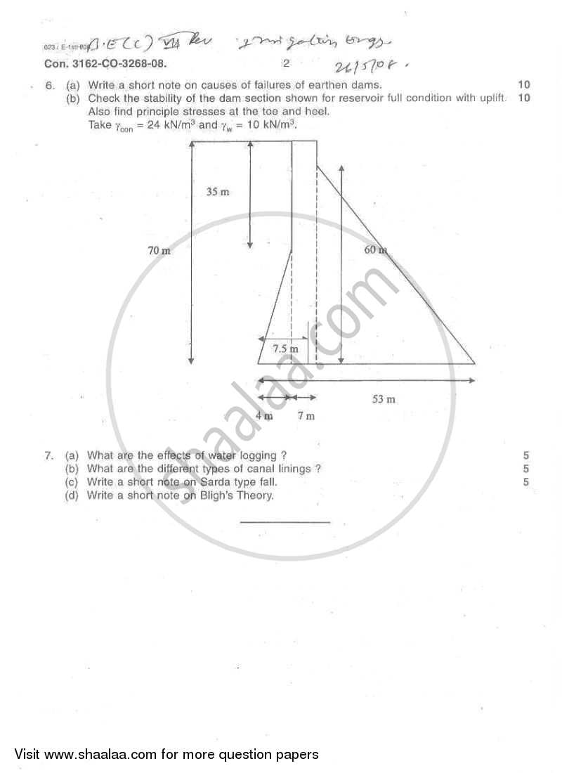 Irrigation Engineering 2007-2008 - B.E. - Semester 7 (BE Fourth Year) - University of Mumbai question paper with PDF download