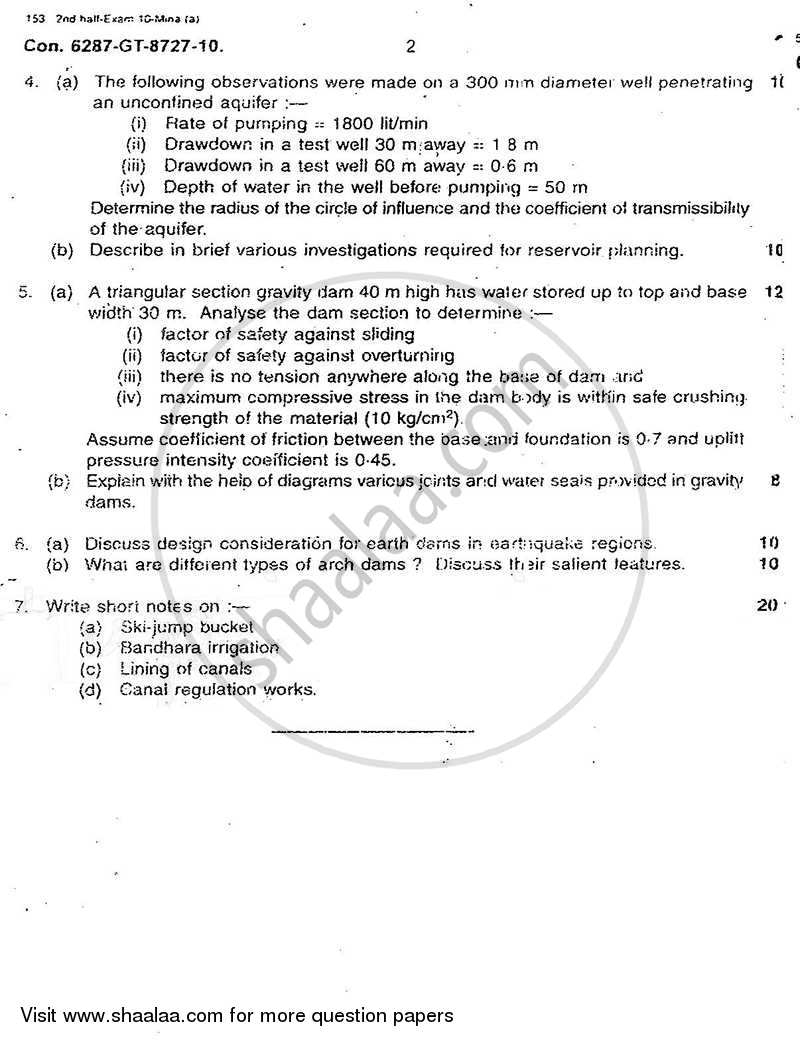 Irrigation Engineering 2010-2011 - B.E. - Semester 7 (BE Fourth Year) - University of Mumbai question paper with PDF download