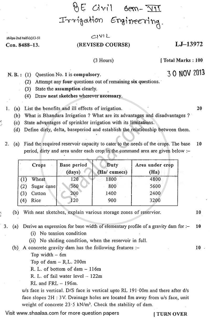 Irrigation Engineering 2013-2014 - B.E. - Semester 7 (BE Fourth Year) - University of Mumbai question paper with PDF download