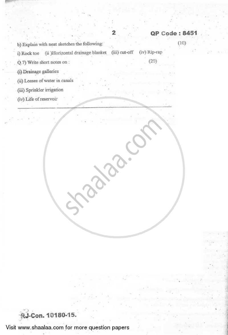 Irrigation Engineering 2014-2015 - B.E. - Semester 7 (BE Fourth Year) - University of Mumbai question paper with PDF download