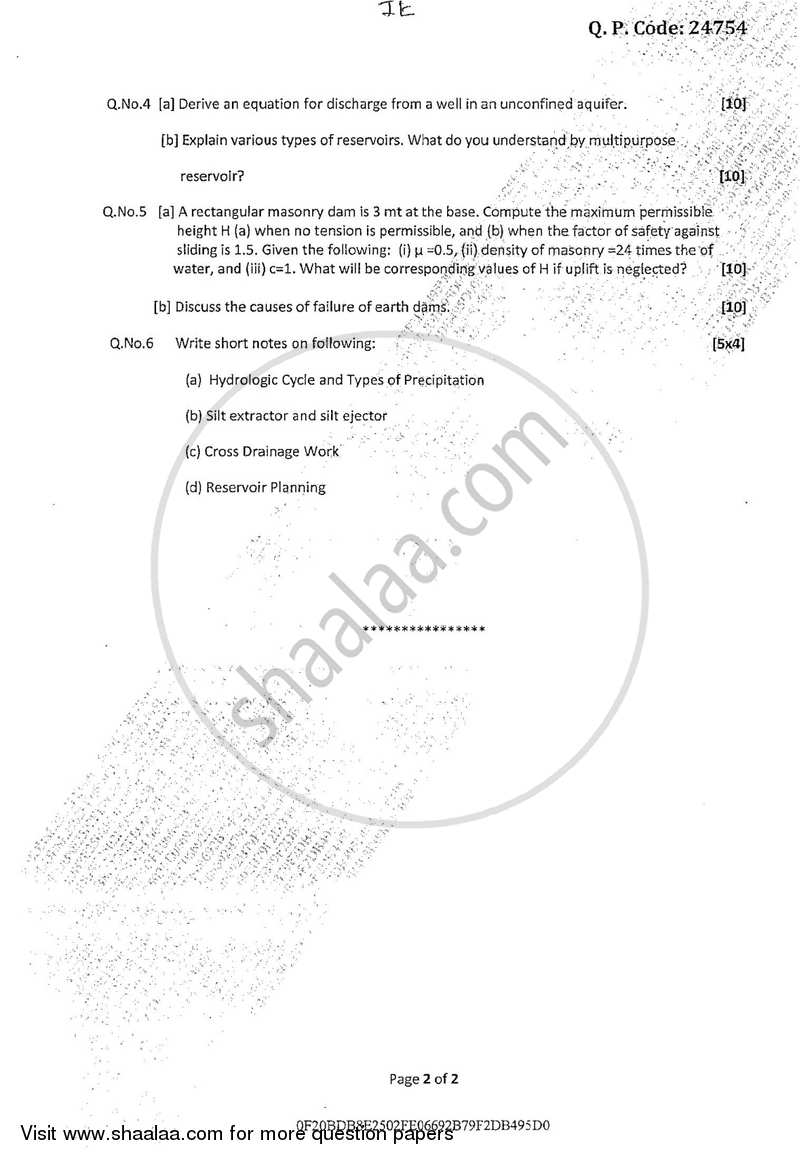 Irrigation Engineering 2017-2018 - B.E. - Semester 7 (BE Fourth Year) - University of Mumbai question paper with PDF download