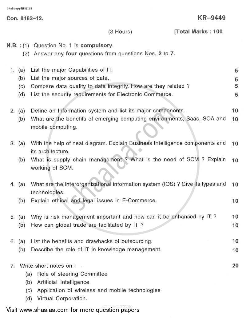 Information Technology for Management of Enterprises 2012-2013 - B.E. - Semester 6 (TE Third Year) - University of Mumbai question paper with PDF download