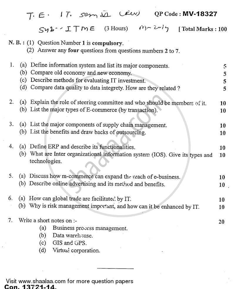 Information Technology for Management of Enterprises 2013-2014 - B.E. - Semester 6 (TE Third Year) - University of Mumbai question paper with PDF download