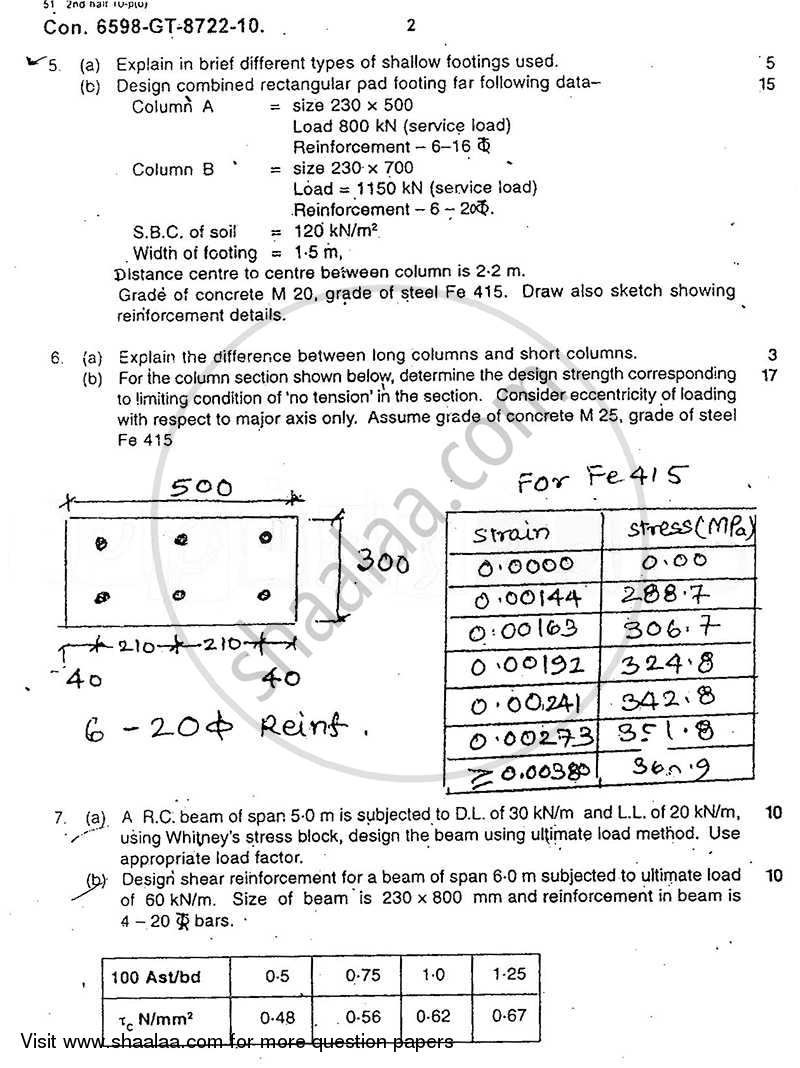 Limit State Method for Reinforced Concrete Structures 2010-2011 - B.E. - Semester 7 (BE Fourth Year) - University of Mumbai question paper with PDF download