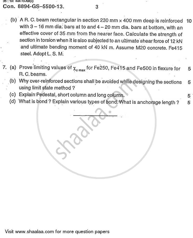 Limit State Method for Reinforced Concrete Structures 2012-2013 - B.E. - Semester 7 (BE Fourth Year) - University of Mumbai question paper with PDF download