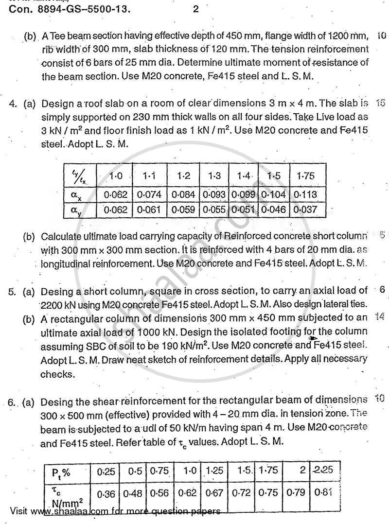 Limit State Method for Reinforced Concrete Structures 2012-2013 - B.E. - Semester 7 (BE Fourth Year) - University of Mumbai question paper with PDF download