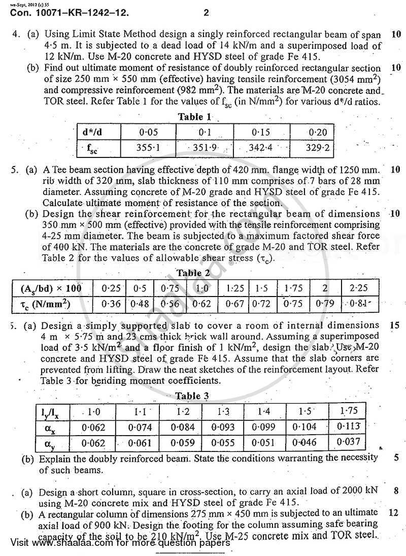 Limit State Method for Reinforced Concrete Structures 2012-2013 - B.E. - Semester 7 (BE Fourth Year) - University of Mumbai question paper with PDF download