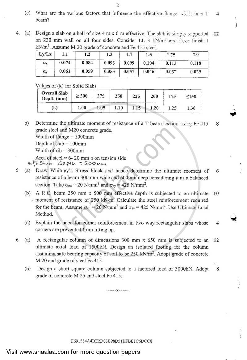 Limit State Method for Reinforced Concrete Structures 2017-2018 - B.E. - Semester 7 (BE Fourth Year) - University of Mumbai question paper with PDF download