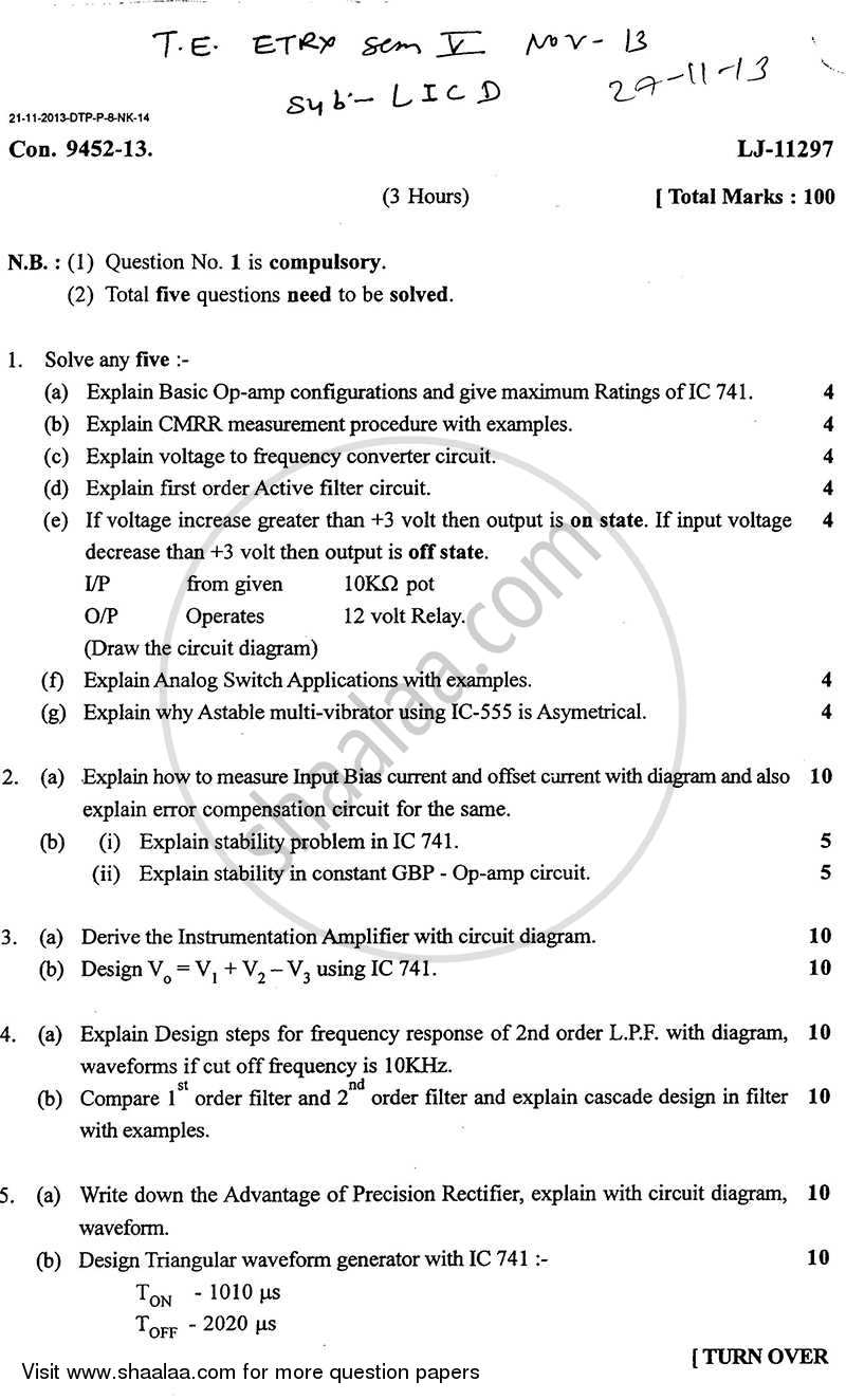 Linear Integrated Circuits and Design 2013-2014 - B.E. - Semester 5 (TE Third Year) - University of Mumbai question paper with PDF download