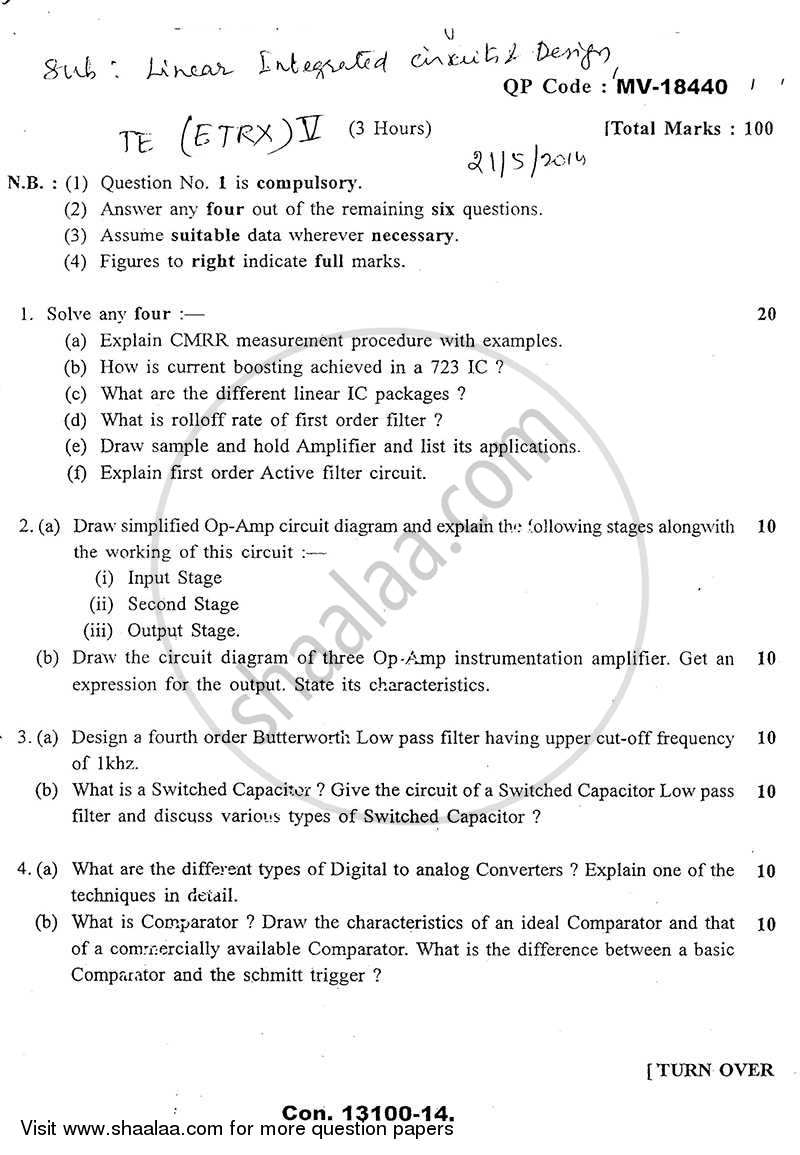 Linear Integrated Circuits and Design 2013-2014 - B.E. - Semester 5 (TE Third Year) - University of Mumbai question paper with PDF download