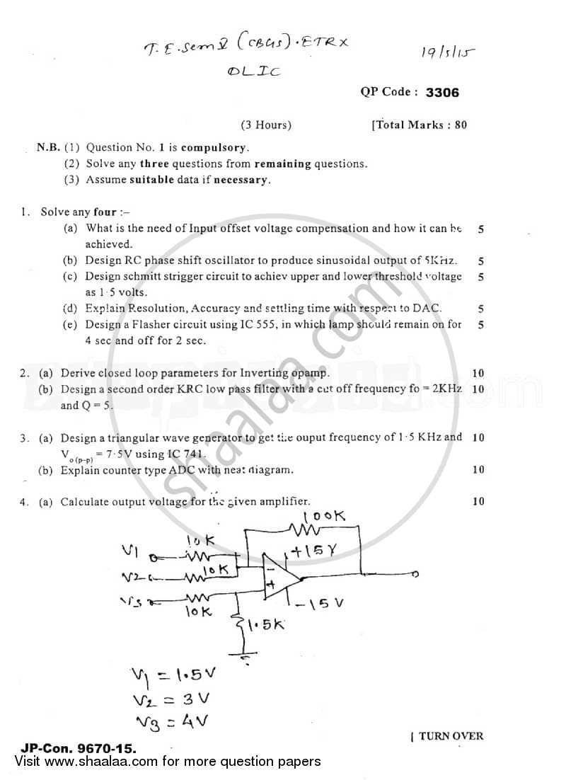 Linear Integrated Circuits and Design 2014-2015 - B.E. - Semester 5 (TE Third Year) - University of Mumbai question paper with PDF download