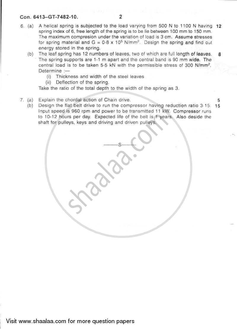 Machine Design 1 2010-2011 - B.E. - Semester 6 (TE Third Year) - University of Mumbai question paper with PDF download