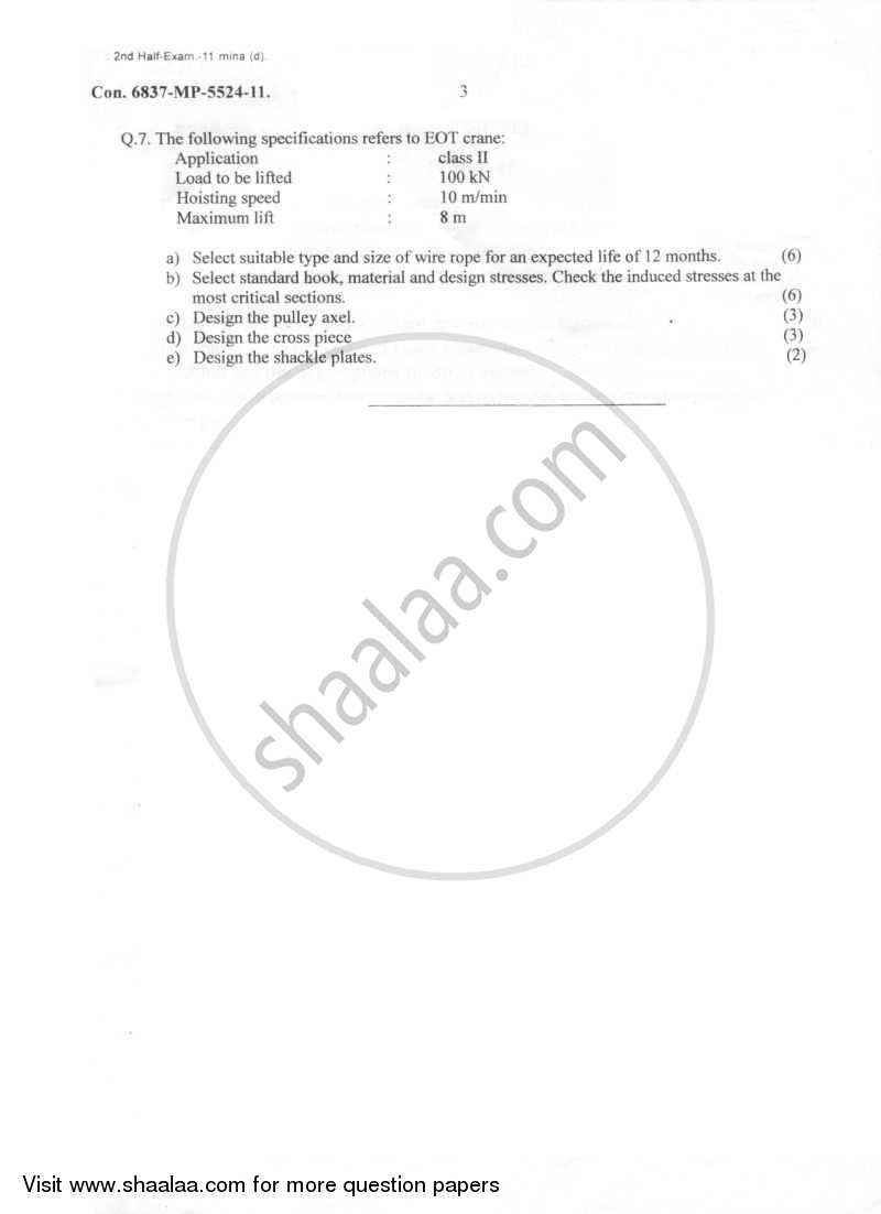Machine Design 2 2011-2012 - B.E. - Semester 7 (BE Fourth Year) - University of Mumbai question paper with PDF download