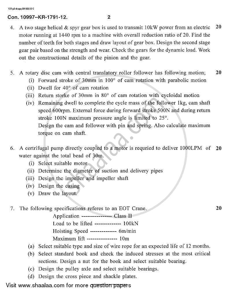 Machine Design 2 2012-2013 - B.E. - Semester 7 (BE Fourth Year) - University of Mumbai question paper with PDF download