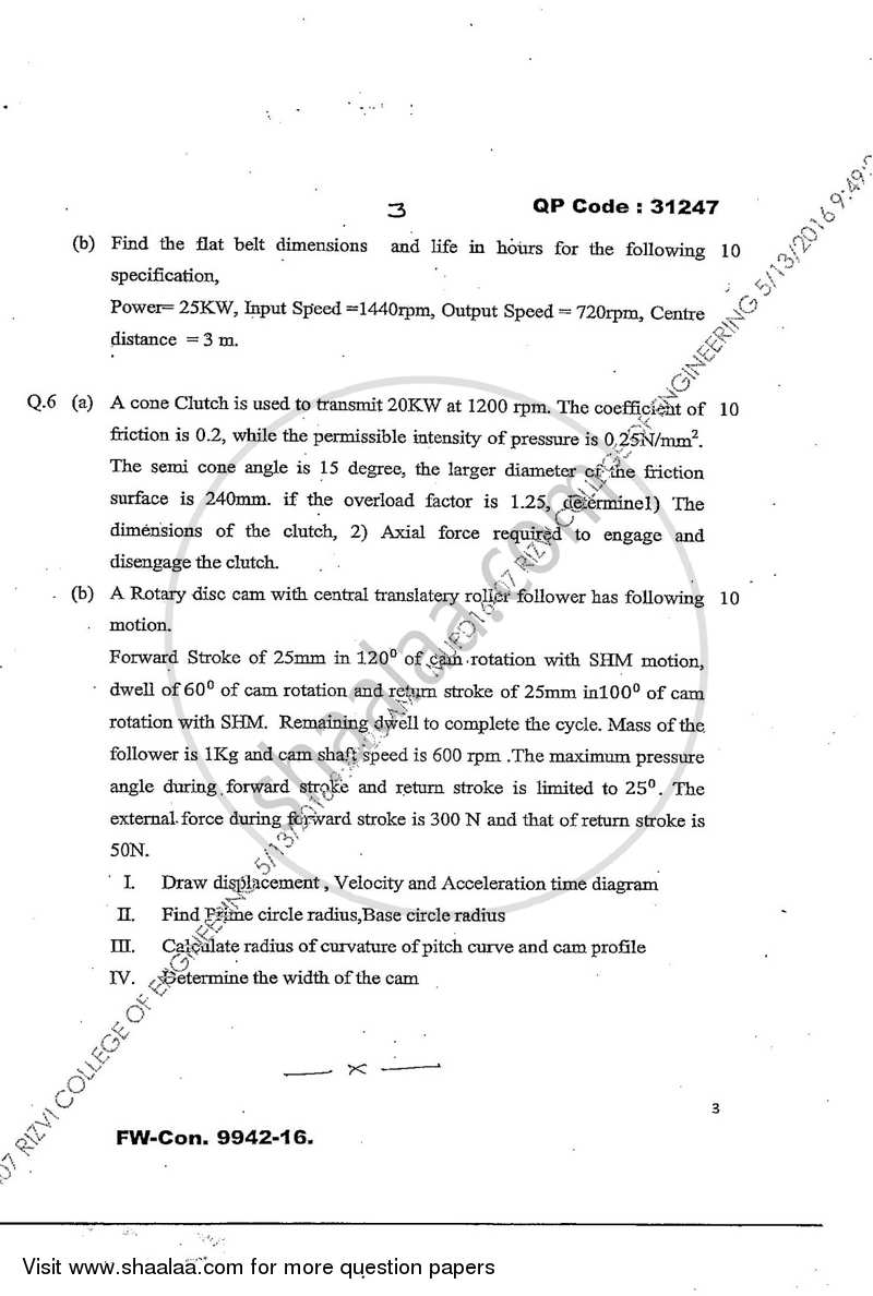 Machine Design 2 2015-2016 - B.E. - Semester 7 (BE Fourth Year) - University of Mumbai question paper with PDF download