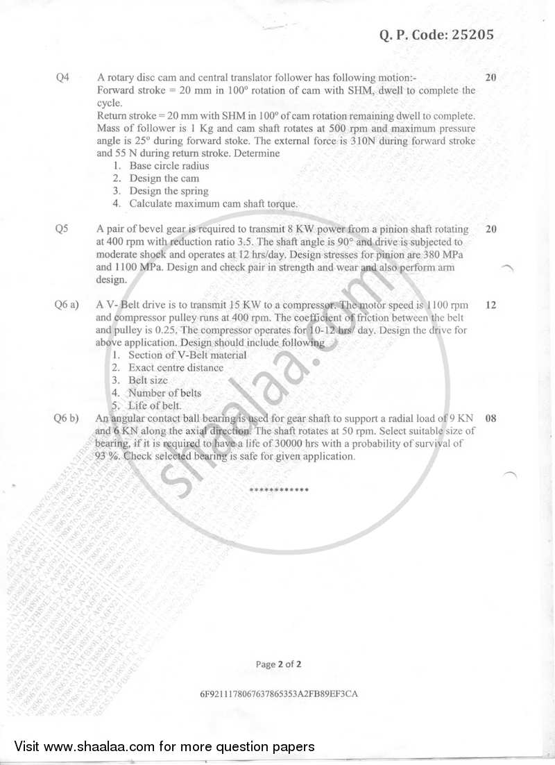 Machine Design 2 2017-2018 - B.E. - Semester 7 (BE Fourth Year) - University of Mumbai question paper with PDF download