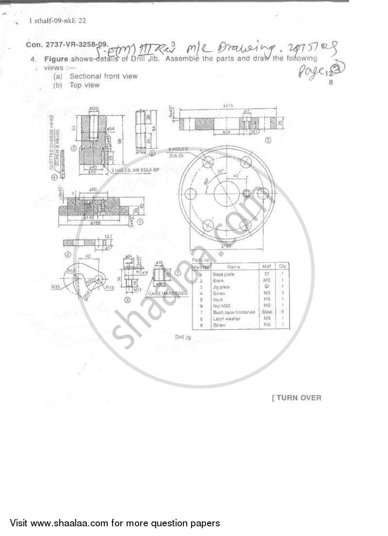 Machine Drawing 2008-2009 - B.E. - Semester 3 (SE Second Year) - University of Mumbai question paper with PDF download