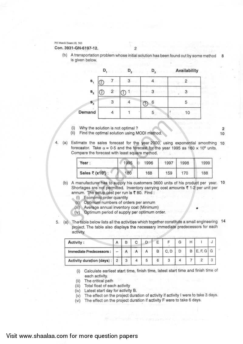 Manufacturing Planning and Control 2011-2012 - B.E. - Semester 7 (BE Fourth Year) - University of Mumbai question paper with PDF download