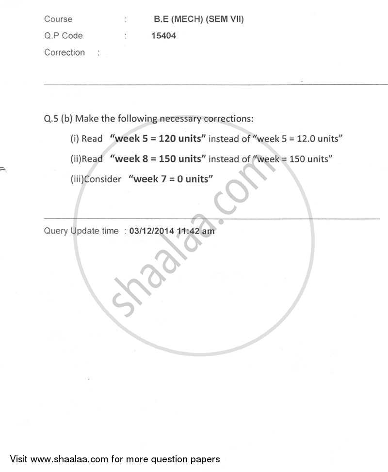 Manufacturing Planning and Control 2014-2015 - B.E. - Semester 7 (BE Fourth Year) - University of Mumbai question paper with PDF download