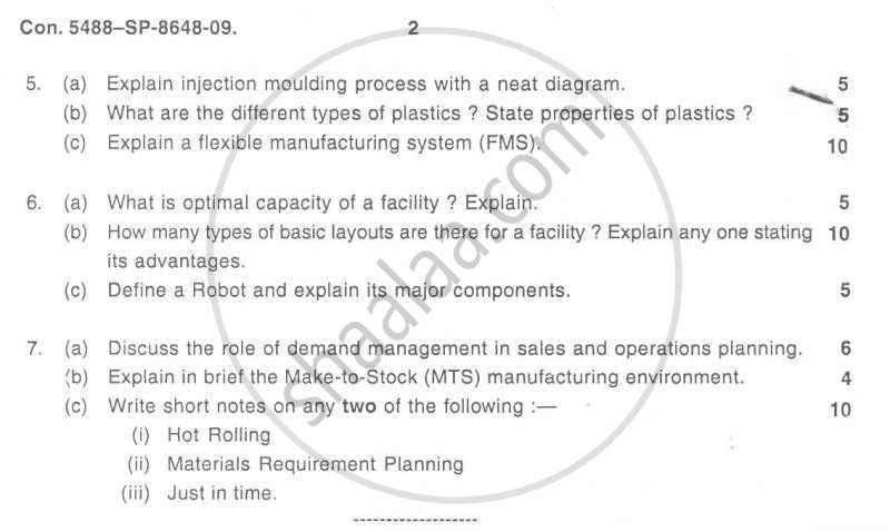 Manufacturing Processes, Planning and Systems 2009-2010 - B.E. - Semester 5 (TE Third Year) - University of Mumbai question paper with PDF download
