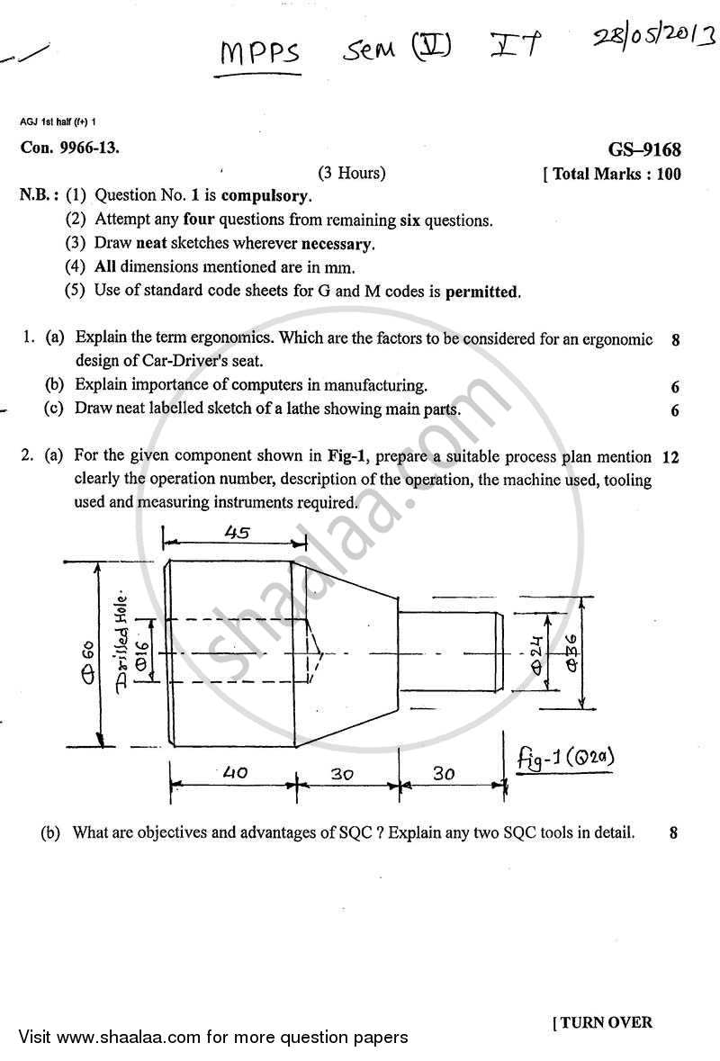 Manufacturing Processes, Planning and Systems 2012-2013 - B.E. - Semester 5 (TE Third Year) - University of Mumbai question paper with PDF download