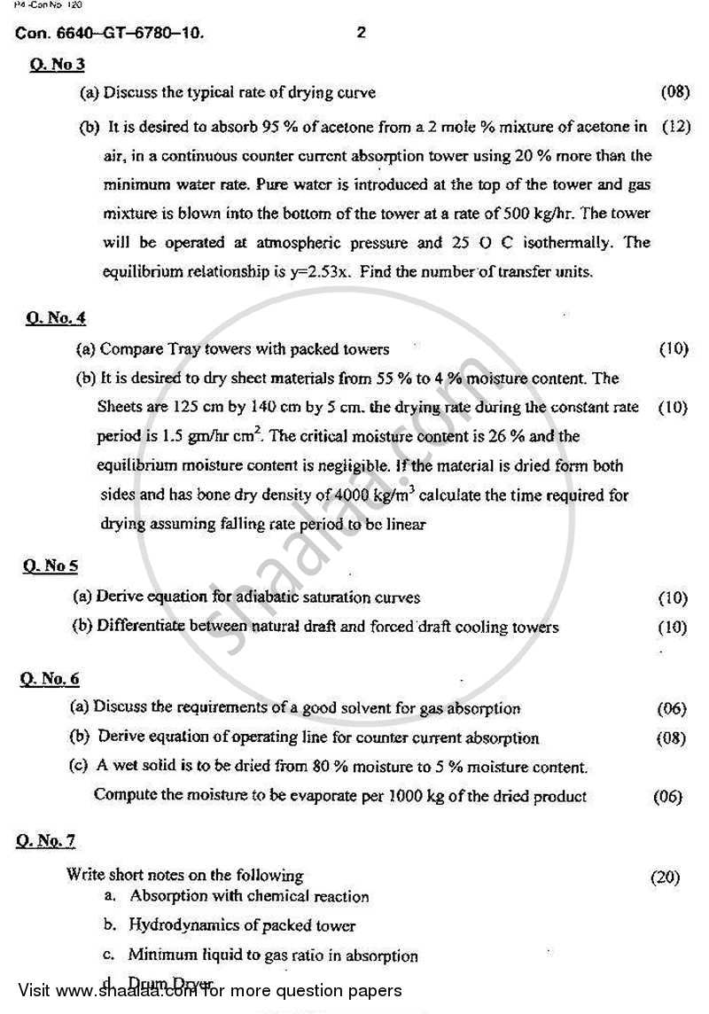 Mass Transfer Operations 1 2010-2011 - B.E. - Semester 5 (TE Third Year) - University of Mumbai question paper with PDF download