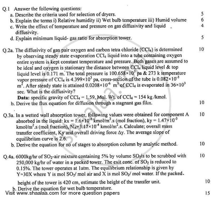 Mass Transfer Operations 1 2011-2012 - B.E. - Semester 5 (TE Third Year) - University of Mumbai question paper with PDF download