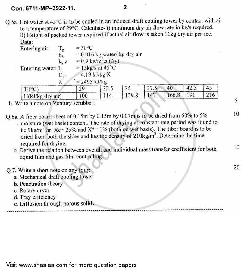 Mass Transfer Operations 1 2011-2012 - B.E. - Semester 5 (TE Third Year) - University of Mumbai question paper with PDF download