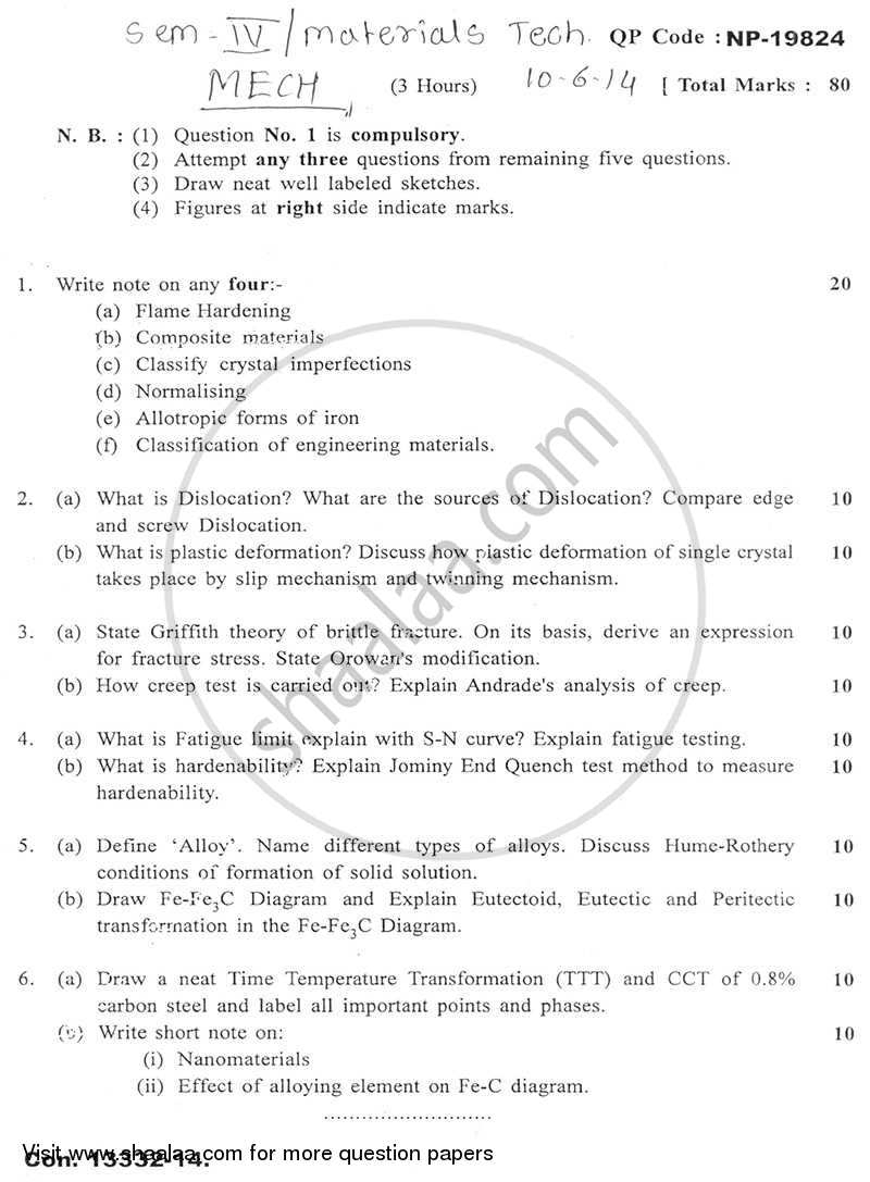 Material Technology 2013-2014 - B.E. - Semester 4 (SE Second Year) - University of Mumbai question paper with PDF download