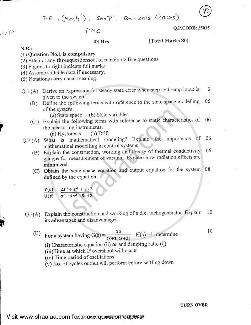 Mechanical Measurement and Control 2017-2018 - B.E. - Semester 5 (TE Third Year) - University of Mumbai question paper with PDF download