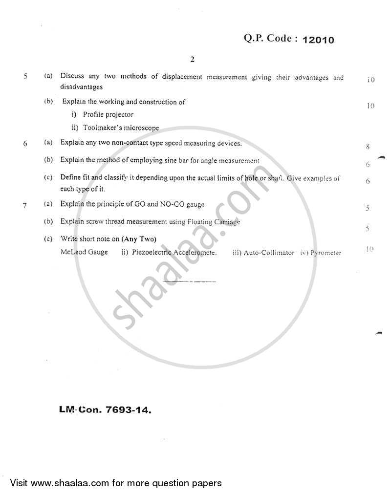 Mechanical Measurement and Metrology 2014-2015 - B.E. - Semester 5 (TE Third Year) - University of Mumbai question paper with PDF download