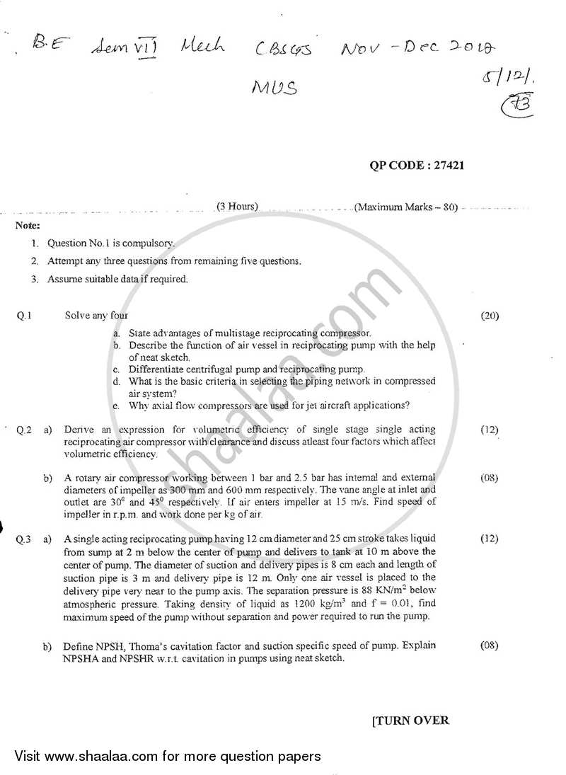 Mechanical Utility System 2017-2018 - B.E. - Semester 7 (BE Fourth Year) - University of Mumbai question paper with PDF download