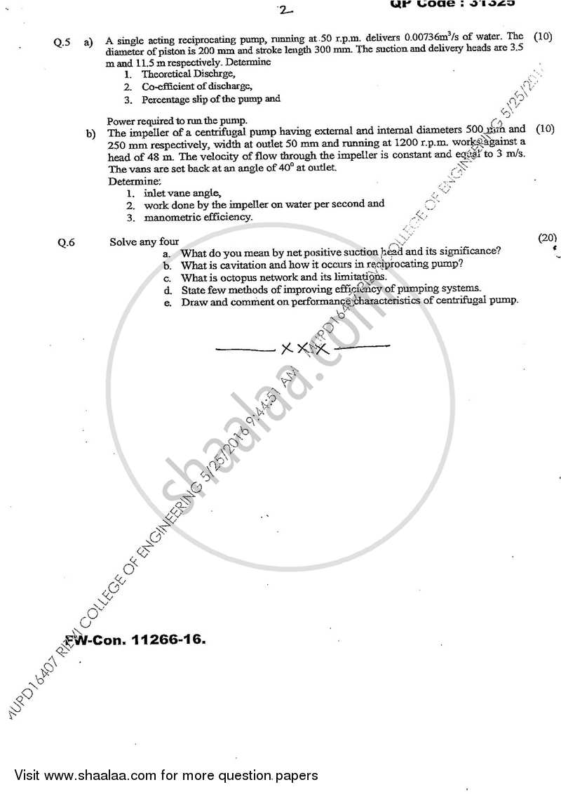 Mechanical Vibrations 2015-2016 - B.E. - Semester 7 (BE Fourth Year) - University of Mumbai question paper with PDF download