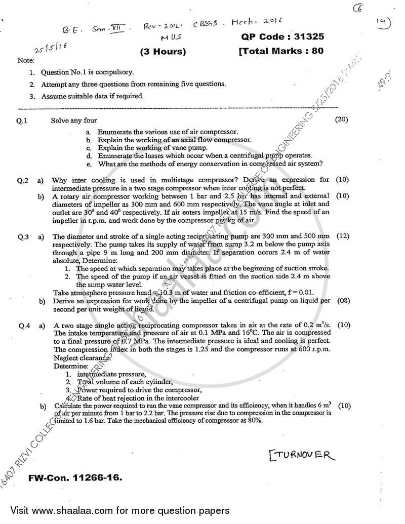 Mechanical Vibrations 2015-2016 - B.E. - Semester 7 (BE Fourth Year) - University of Mumbai question paper with PDF download