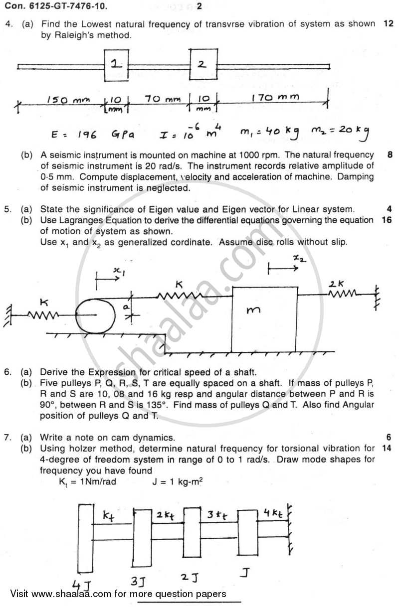 Mechanical Vibrations 2010-2011 - B.E. - Semester 6 (TE Third Year) - University of Mumbai question paper with PDF download