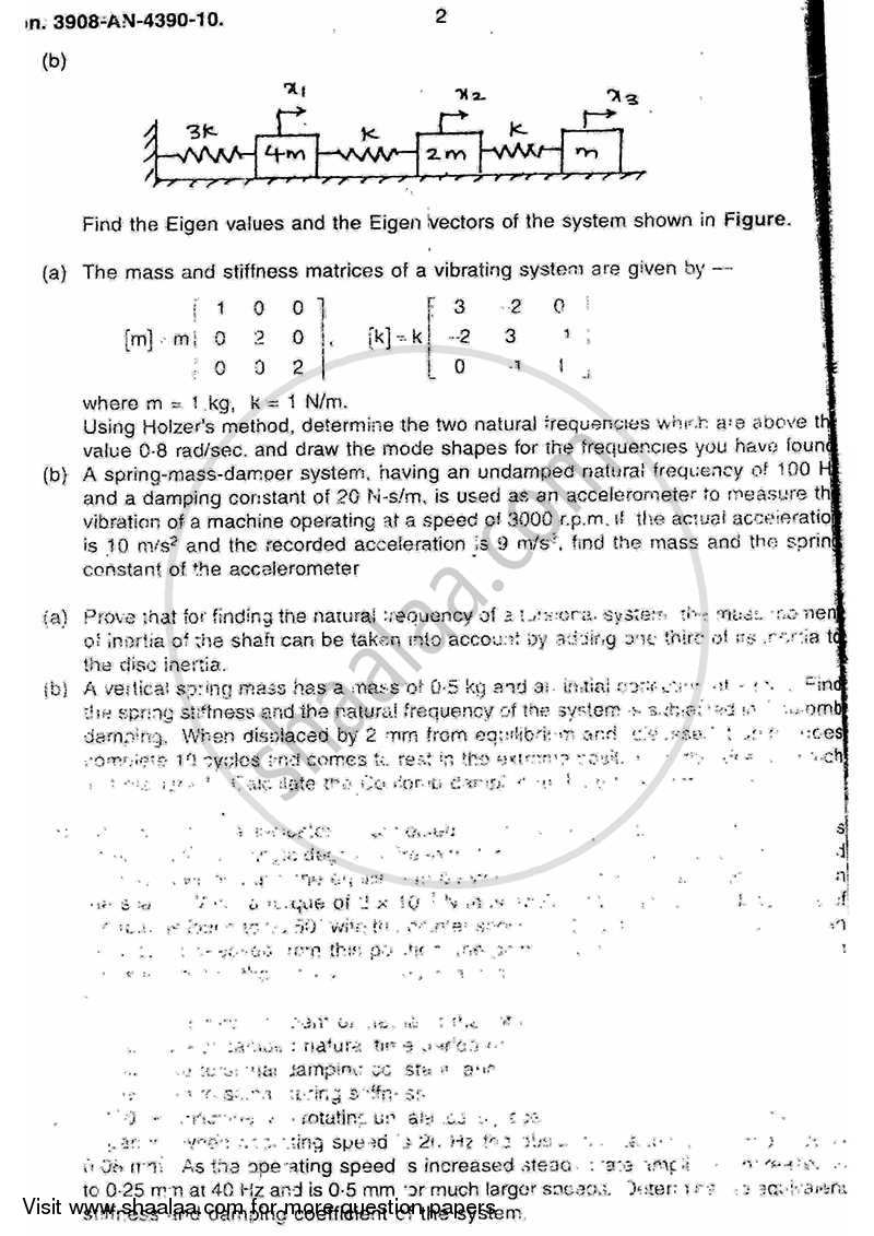 Mechanical Vibrations 2010-2011 - B.E. - Semester 6 (TE Third Year) - University of Mumbai question paper with PDF download