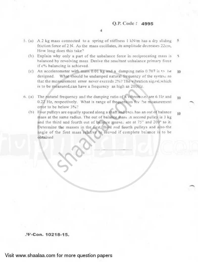 Mechanical Vibrations 2014-2015 - B.E. - Semester 6 (TE Third Year) - University of Mumbai question paper with PDF download