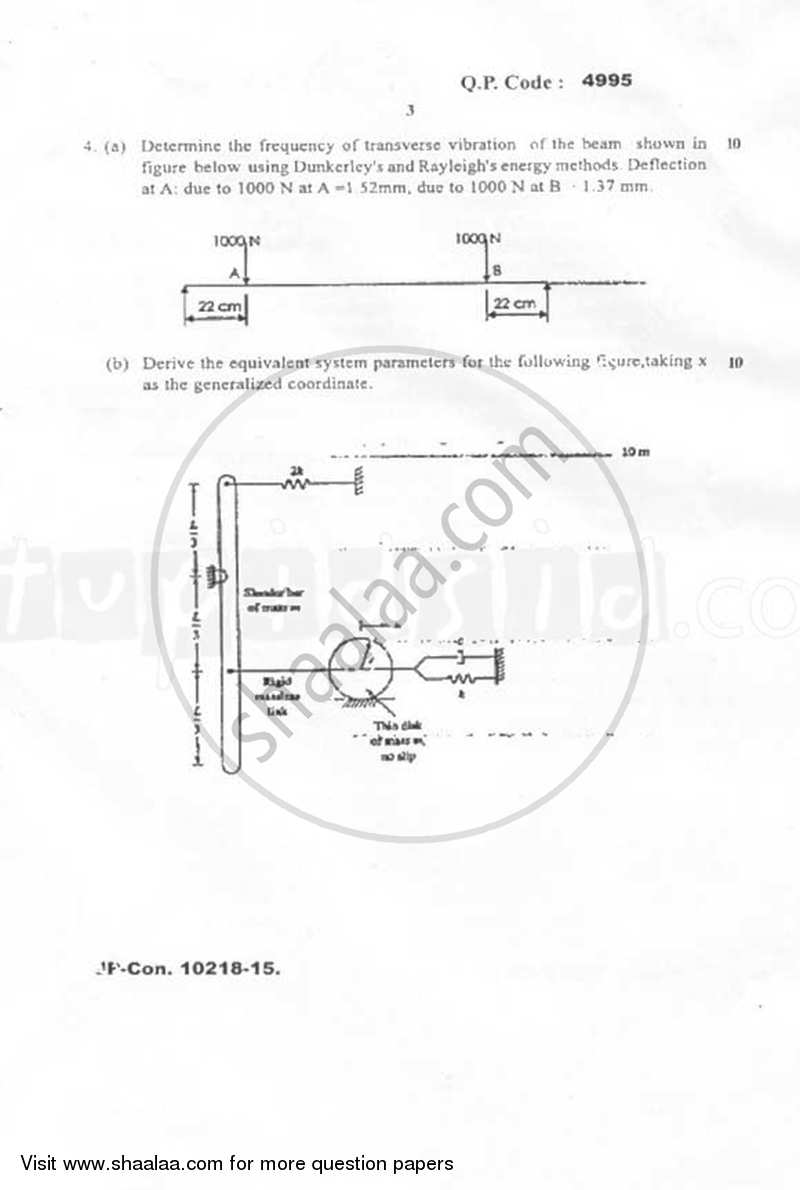 Mechanical Vibrations 2014-2015 - B.E. - Semester 6 (TE Third Year) - University of Mumbai question paper with PDF download