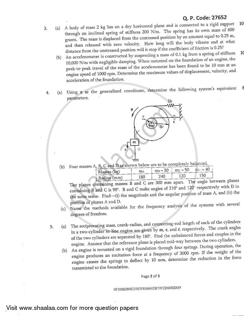 Mechanical Vibrations 2017-2018 - B.E. - Semester 6 (TE Third Year) - University of Mumbai question paper with PDF download