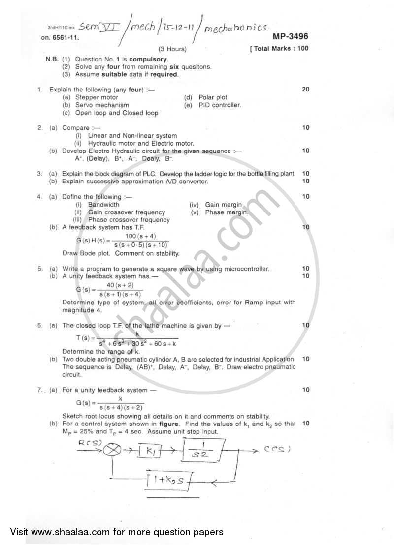 Mechatronics 2011-2012 - B.E. - Semester 6 (TE Third Year) - University of Mumbai question paper with PDF download