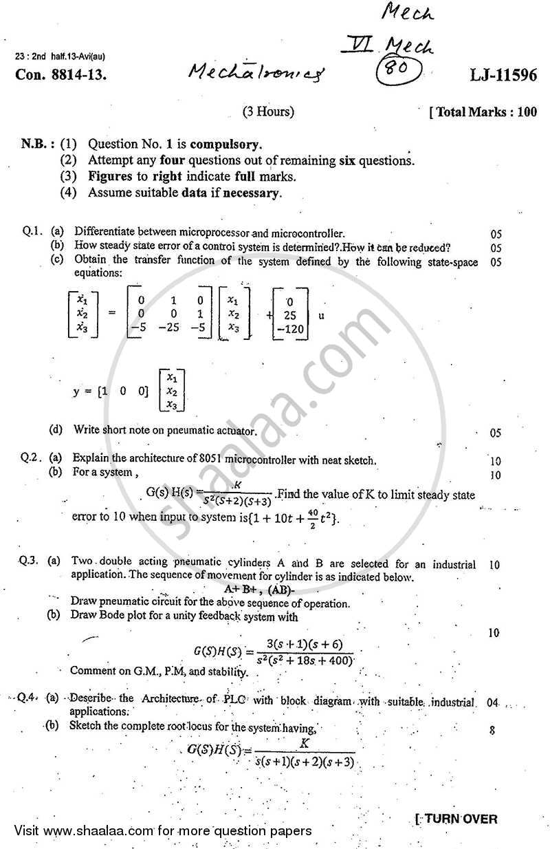 Mechatronics 2013-2014 - B.E. - Semester 6 (TE Third Year) - University of Mumbai question paper with PDF download