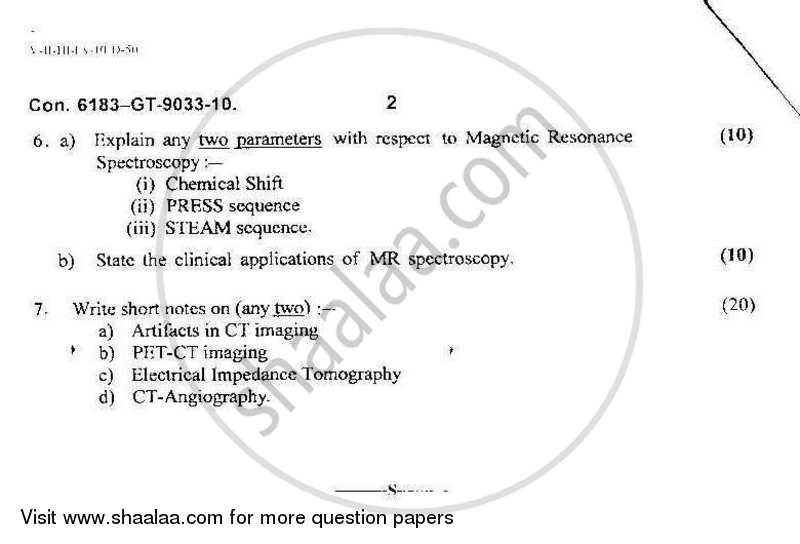 Medical Imaging-2 2010-2011 - B.E. - Semester 7 (BE Fourth Year) - University of Mumbai question paper with PDF download